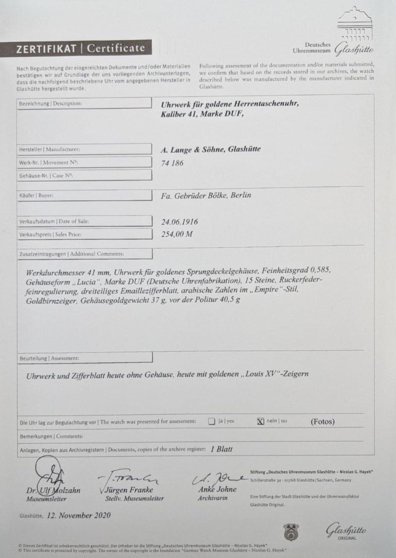 A. Lange &amp; Söhne DUF "Deutsche Uhrenfabrikation" Glashutte Antique 1916 Montre de mariage