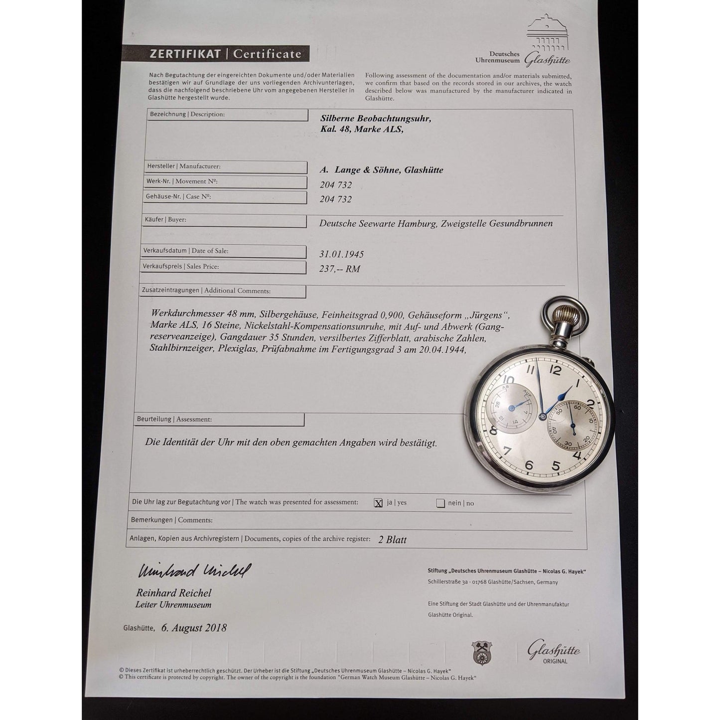 A. Lange &amp; Söhne Montre de Poche Seconde Guerre Mondiale Militaire U Boat B-Uhr 1945