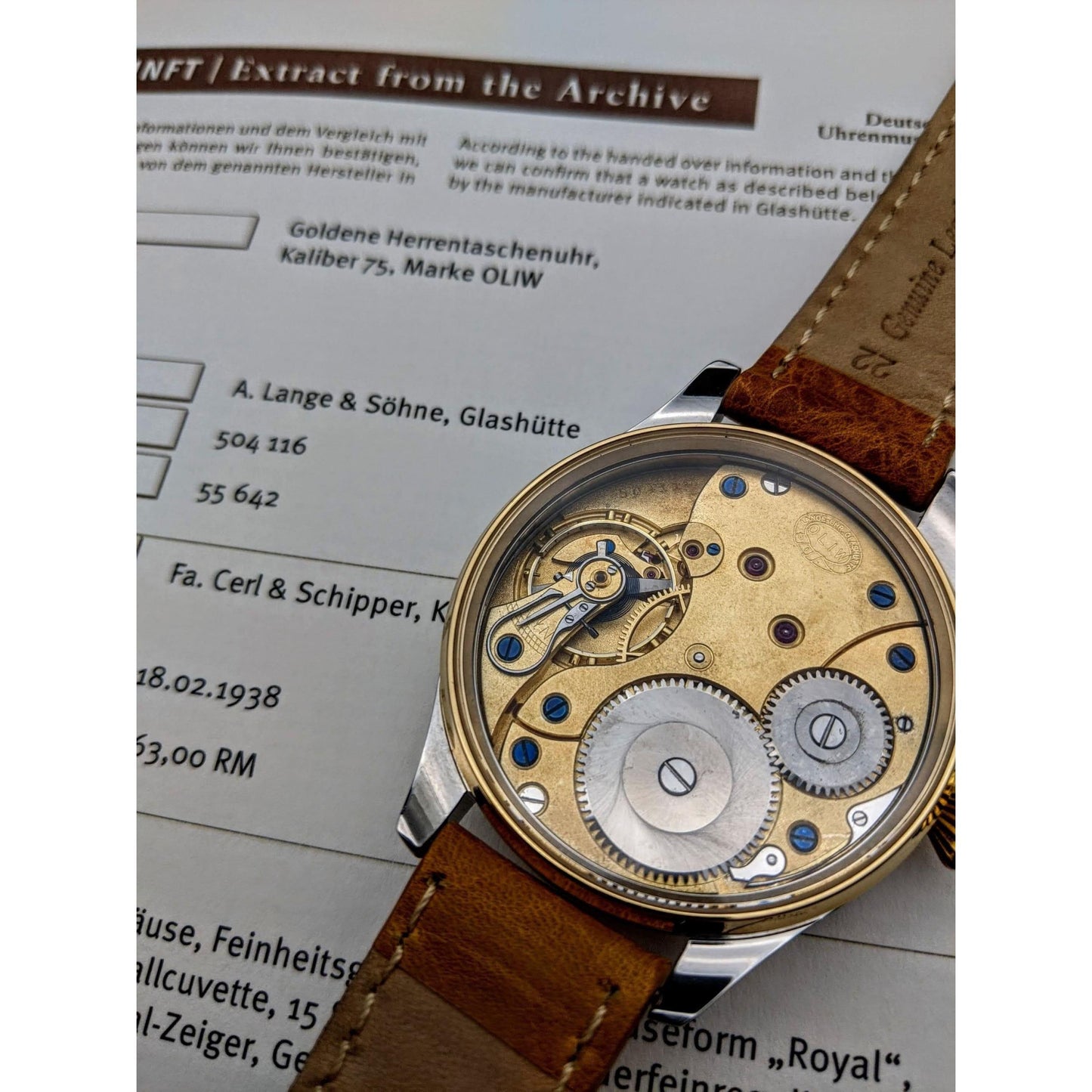 Deutsche Uhren Fabrikation Glashütte "OLIW" Lange Uhr Antique Watch1938 - Seulement 6500 pièces ont été fabriquées -Montre de mariage