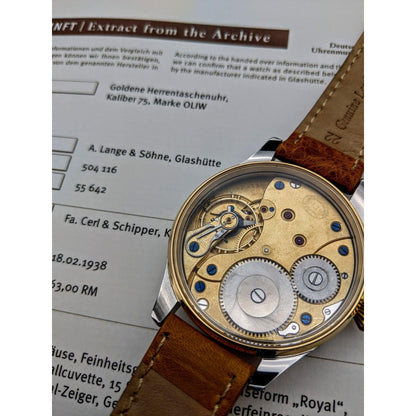 Deutsche Uhren Fabrikation Glashütte "OLIW" Lange Uhr Antique Watch1938 - Seulement 6500 pièces ont été fabriquées -Montre de mariage